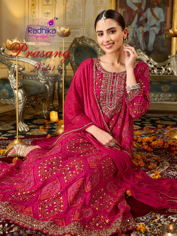 Radhika Lifestyle Prasang Vol-1 Wholesale Anarkali Gown With Pant And Dupatta