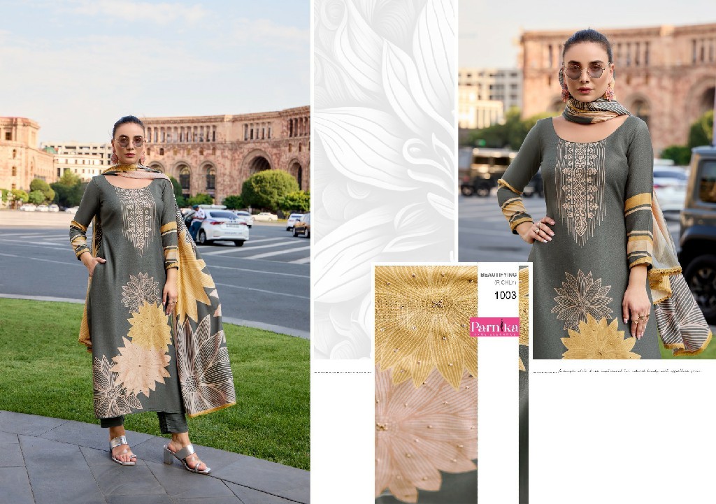 Parnika Eknoor Wholesale Digital Twill Wool Winter Dress Material