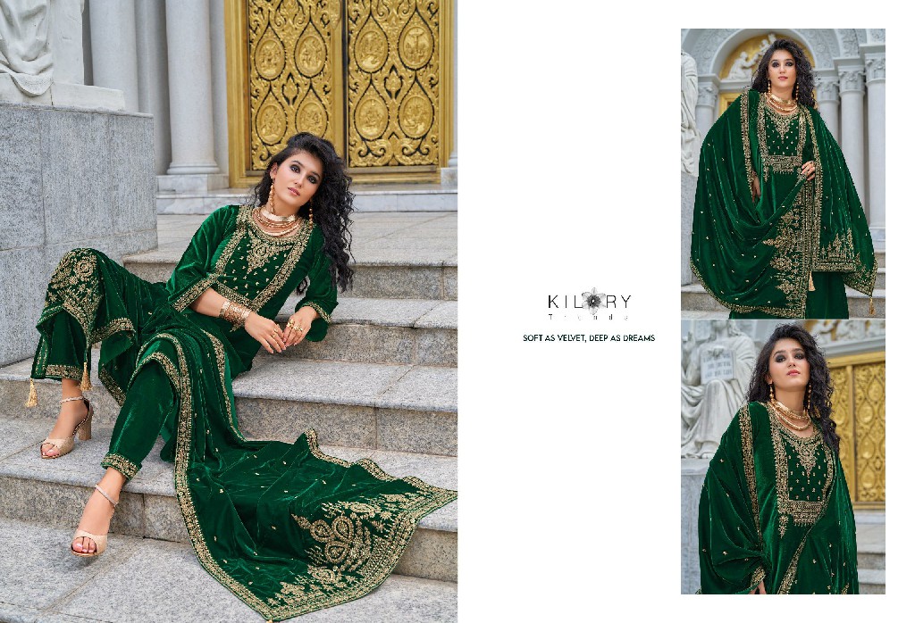 kilory trends neysa velvet winter special top pant with dupatta material