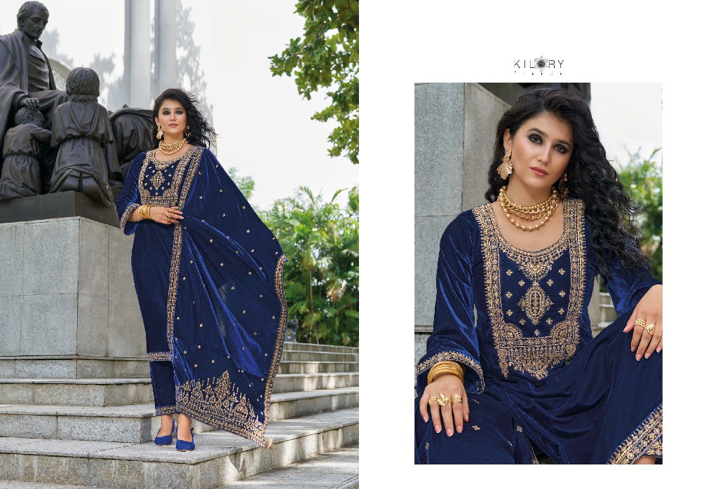 kilory trends neysa velvet winter special top pant with dupatta material