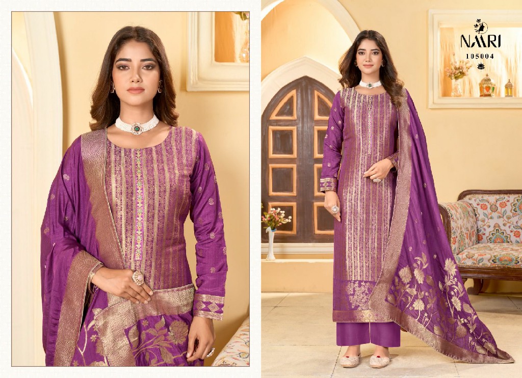 Naari Chamak Wholesale Pure Muslin Jacquard With Embroidery Work Dress Material