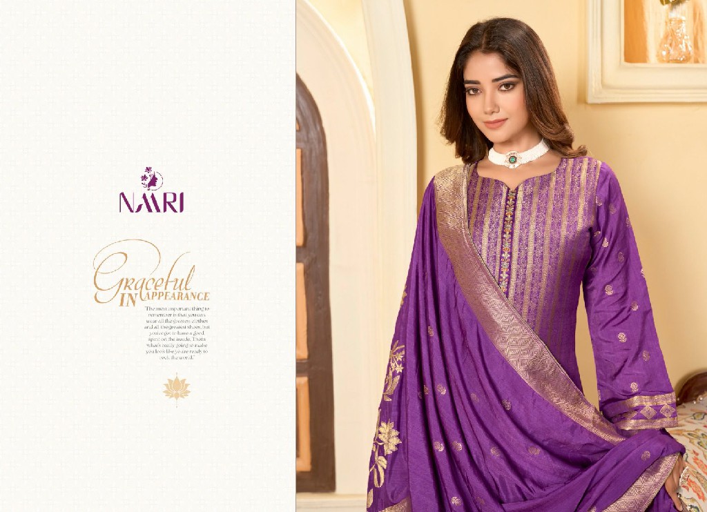 Naari Chamak Wholesale Pure Muslin Jacquard With Embroidery Work Dress Material