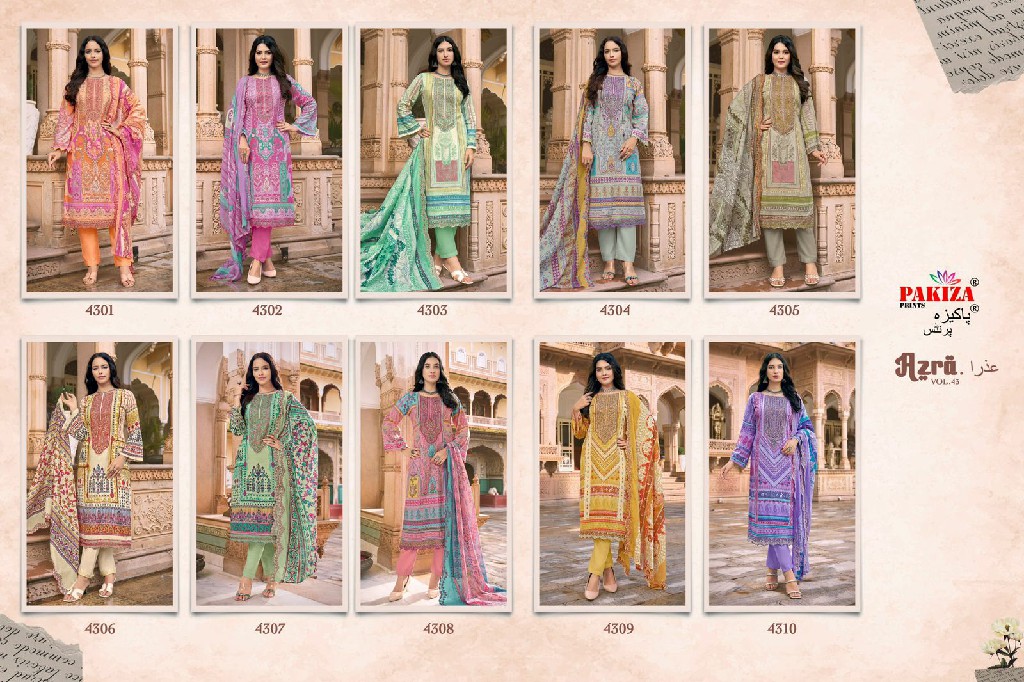 Pakiza Azra Vol-43 Wholesale Lawn Heavy Kashmiri Neck Work Dress Material