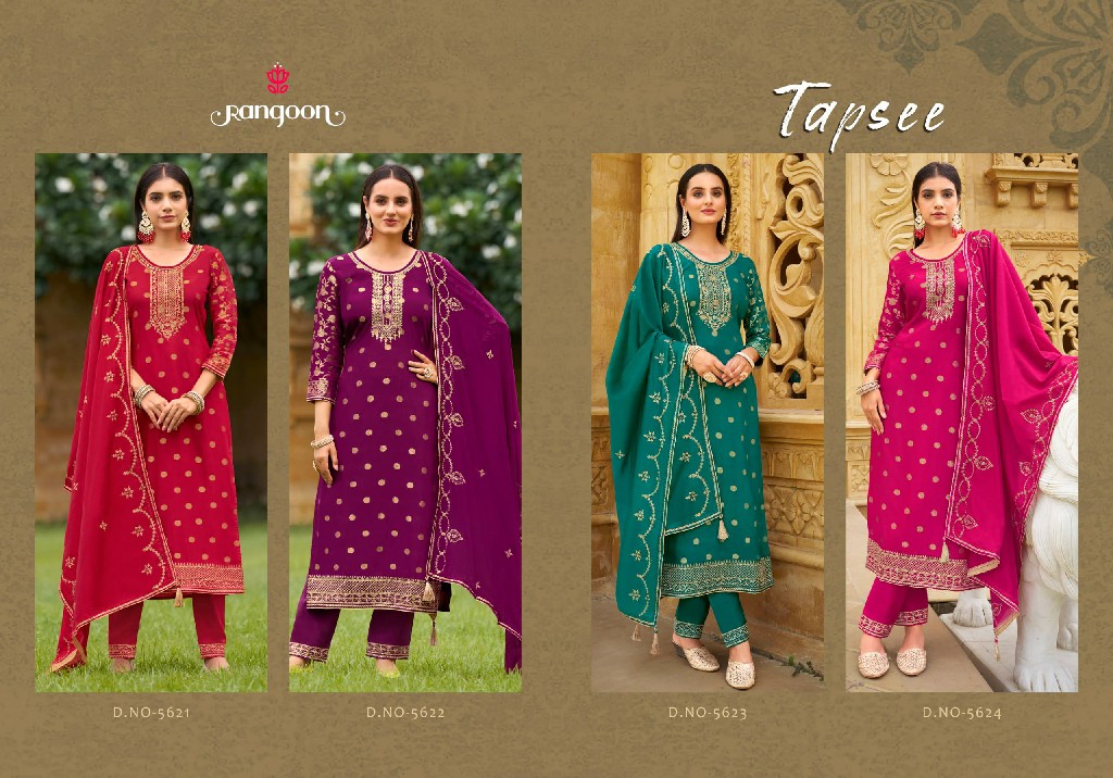 Rangoon Tapsee Wholesale Muslin Jacquard With Fancy Work Readymade Suits