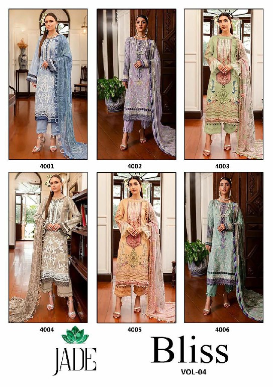 Jade Bliss Vol-4 Wholesale Pure Cotton Karachi Style Dress Material