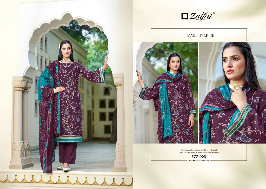 Zulfat Razia Wholesale Pure Jam Cotton With Foil Work Dress Material