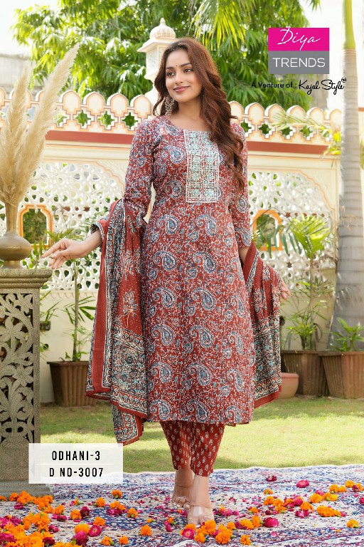 Diya Odhani Vol-3 D.no 3001 To 3010 Wholesale Cotton Kurti With Pant And Dupatta