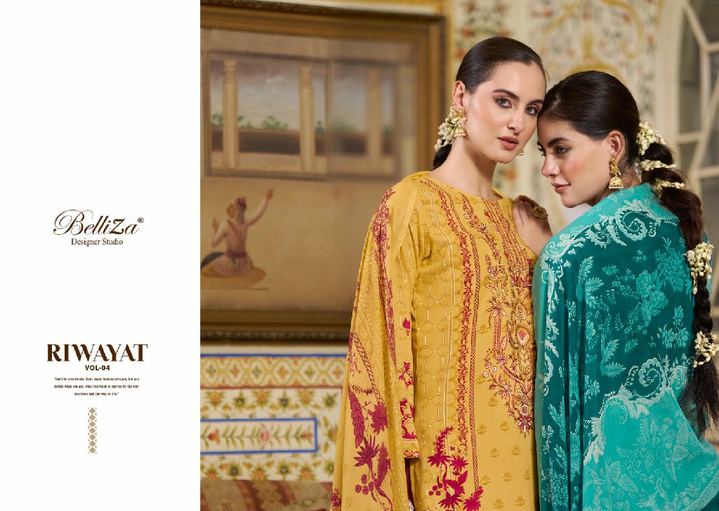 Belliza Riwayat Vol-4 Wholesale Pure Viscose Rayon With Self Embroidery Dress Material