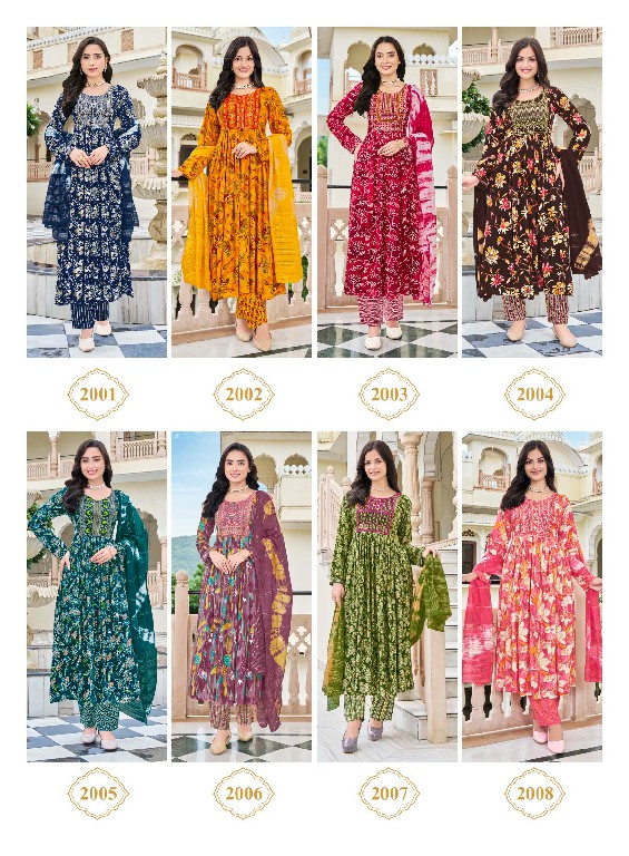 samira vol 2 by navkar creation rayon fully stitch umbrella cut 3pcs dress