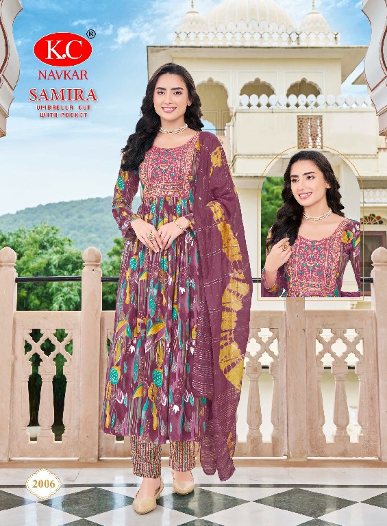 samira vol 2 by navkar creation rayon fully stitch umbrella cut 3pcs dress