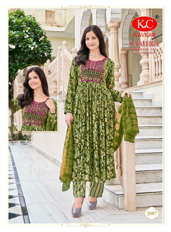 samira vol 2 by navkar creation rayon fully stitch umbrella cut 3pcs dress