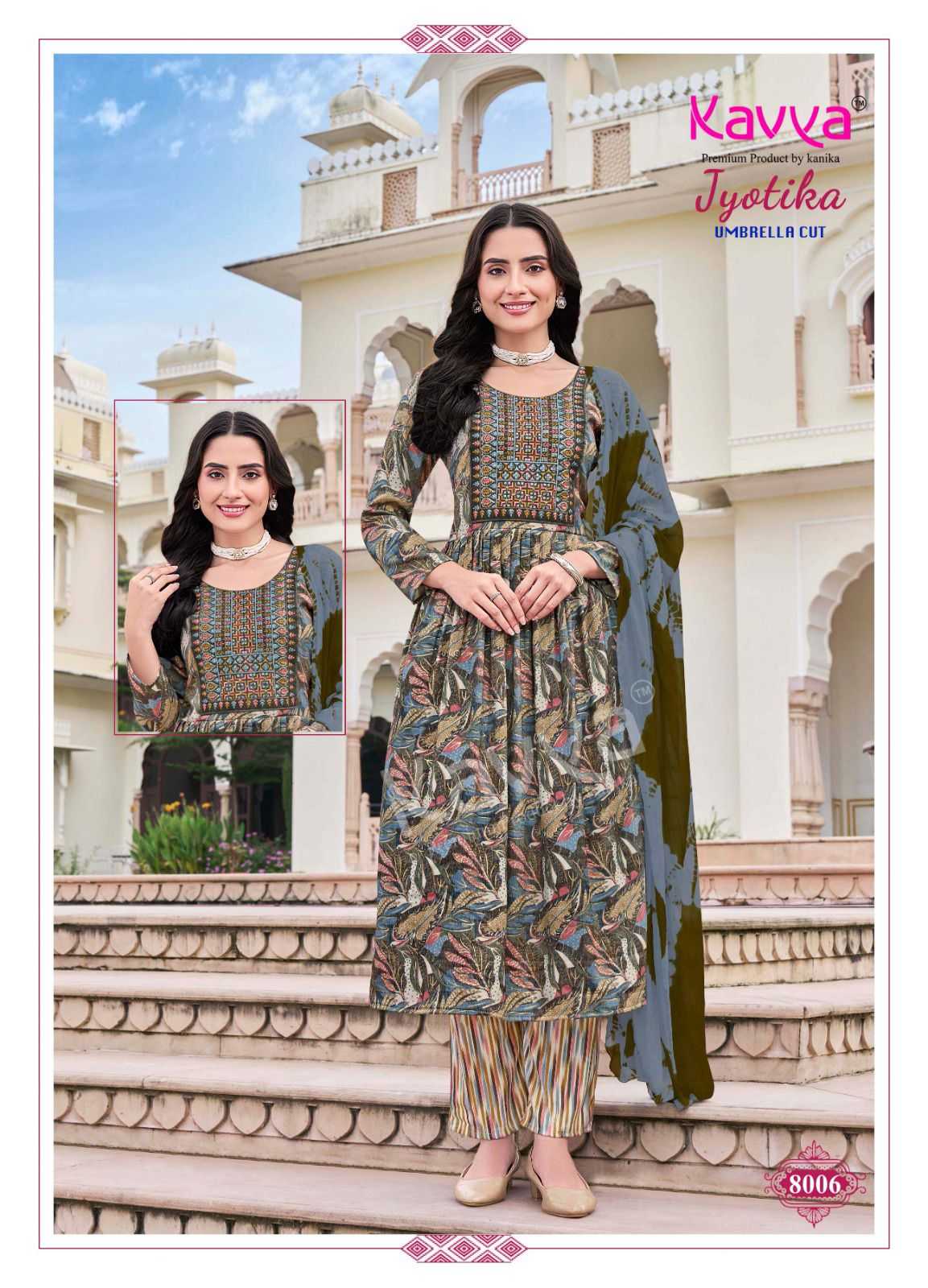 kavya jyotika vol 8 hit design umbrella cut capsule print readymade 3pcs suit