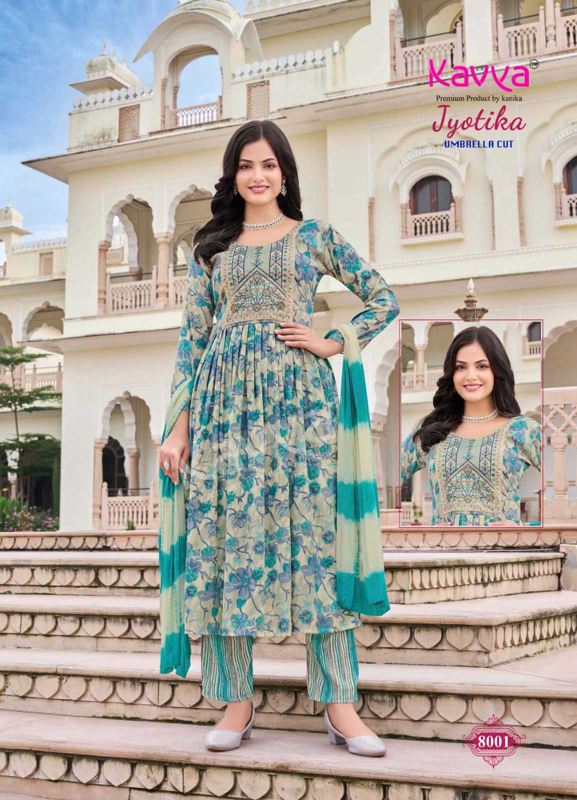 kavya jyotika vol 8 hit design umbrella cut capsule print readymade 3pcs suit