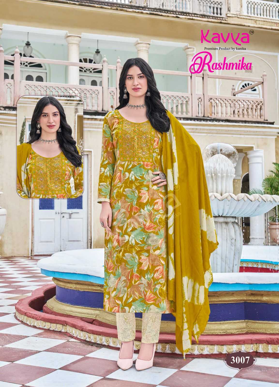 rashmika vol 3 by kavya readymade rayon print pretty look 3pcs dress