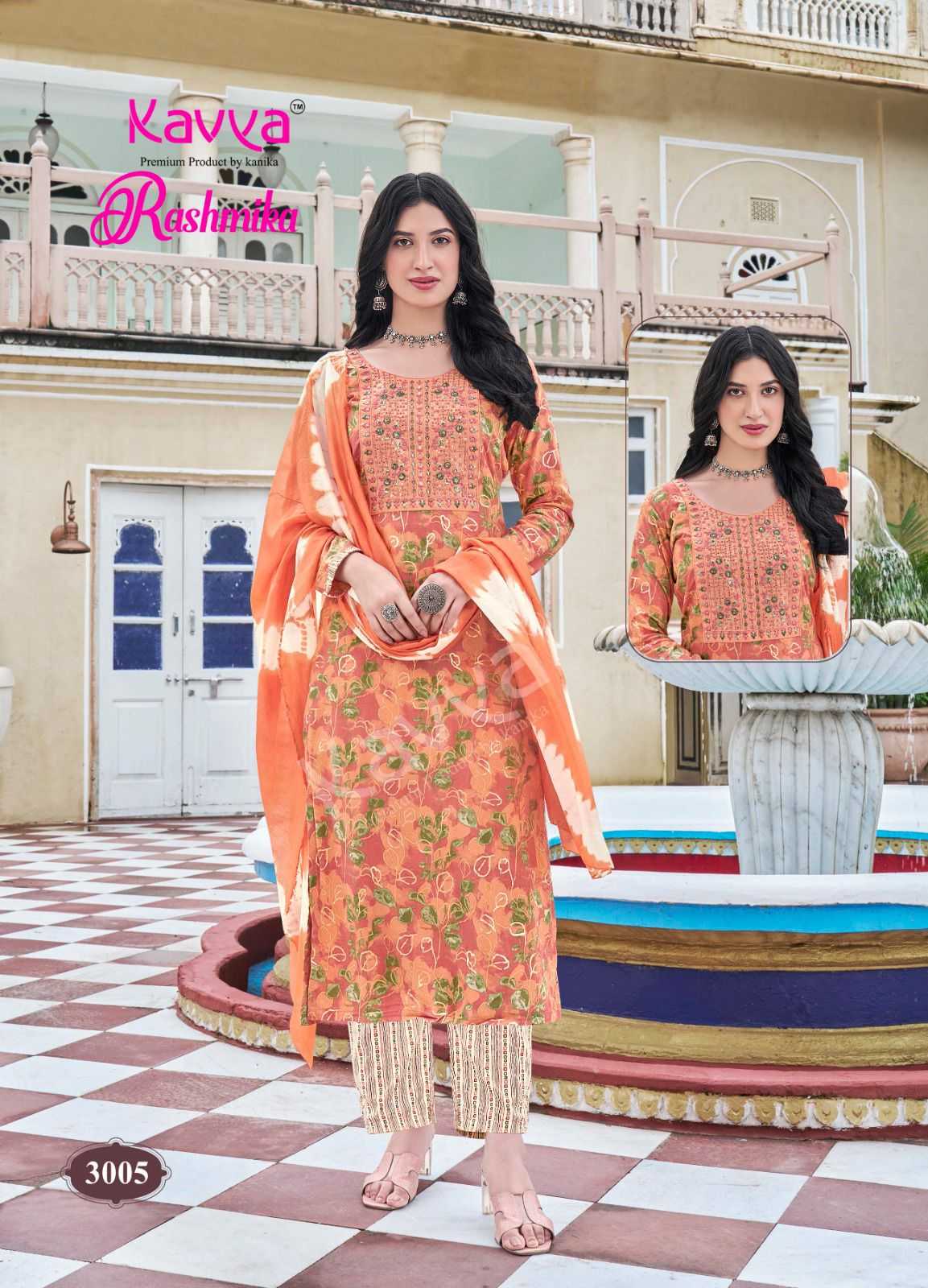 rashmika vol 3 by kavya readymade rayon print pretty look 3pcs dress