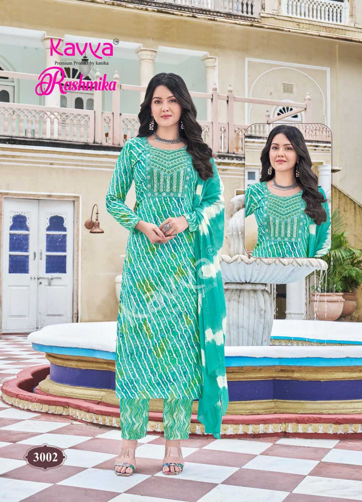 rashmika vol 3 by kavya readymade rayon print pretty look 3pcs dress