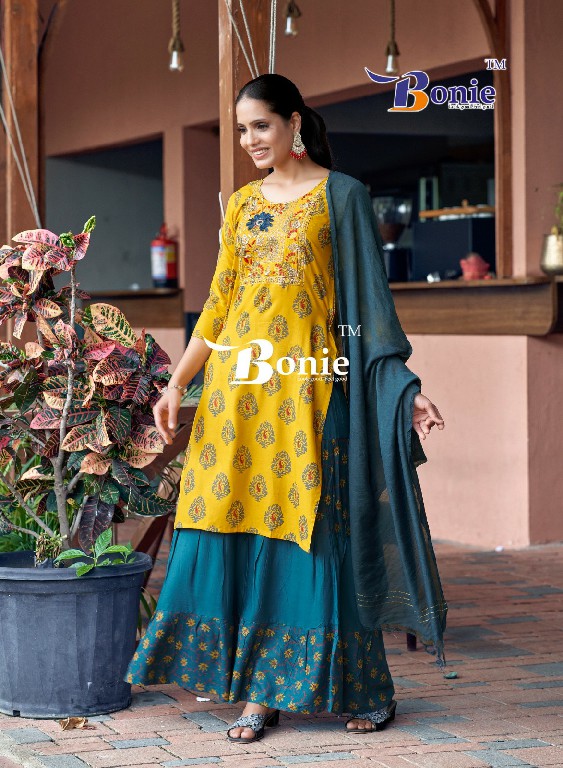 fiana vol 13 by bonie readymade rayon kurti skirt with dupatta