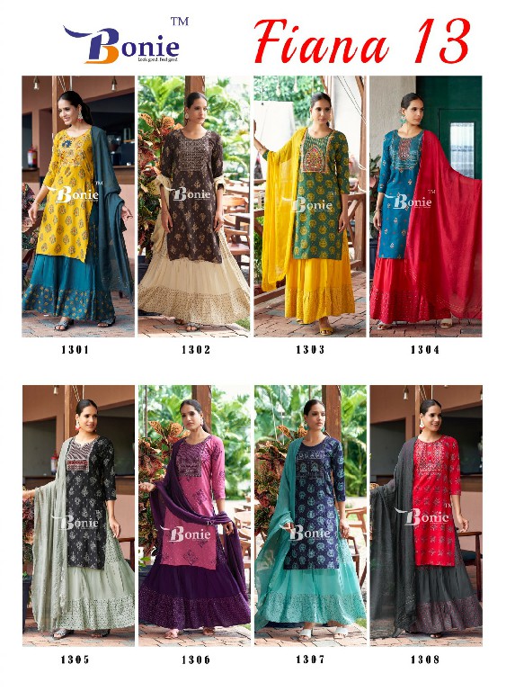 fiana vol 13 by bonie readymade rayon kurti skirt with dupatta