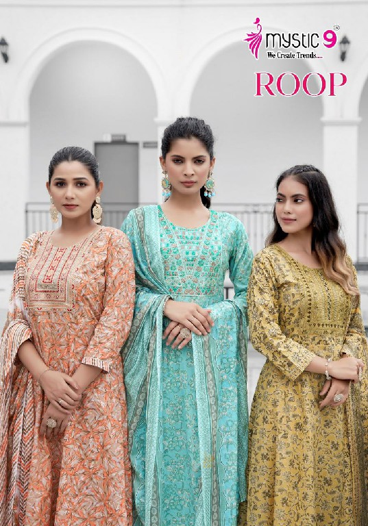 Mystic 9 Roop Vol-1 Wholesale Cotton Foil Flared Kurtis With Pant And Dupatta