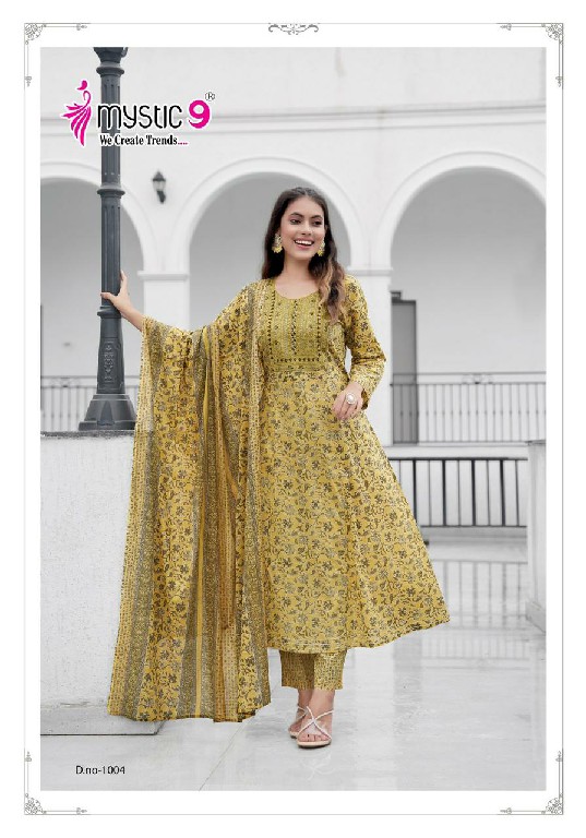 Mystic 9 Roop Vol-1 Wholesale Cotton Foil Flared Kurtis With Pant And Dupatta