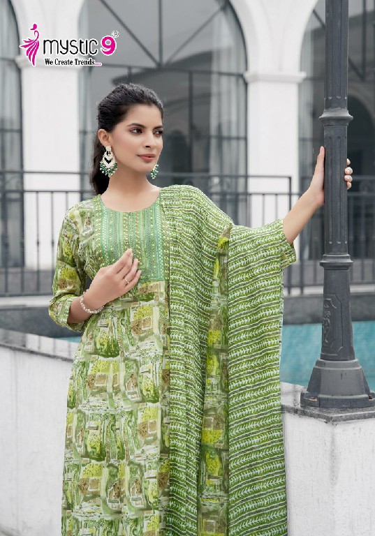 Mystic 9 Roop Vol-1 Wholesale Cotton Foil Flared Kurtis With Pant And Dupatta