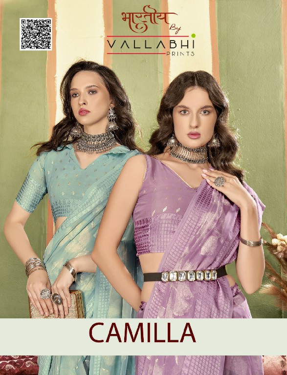 Vallabhi Camilla Wholesale Leaf Printed With Viscose Border Sarees