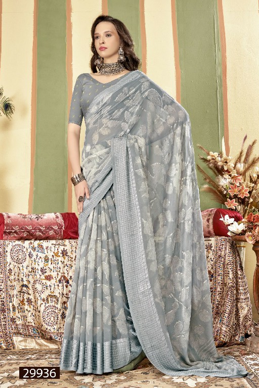 Vallabhi Camilla Wholesale Leaf Printed With Viscose Border Sarees