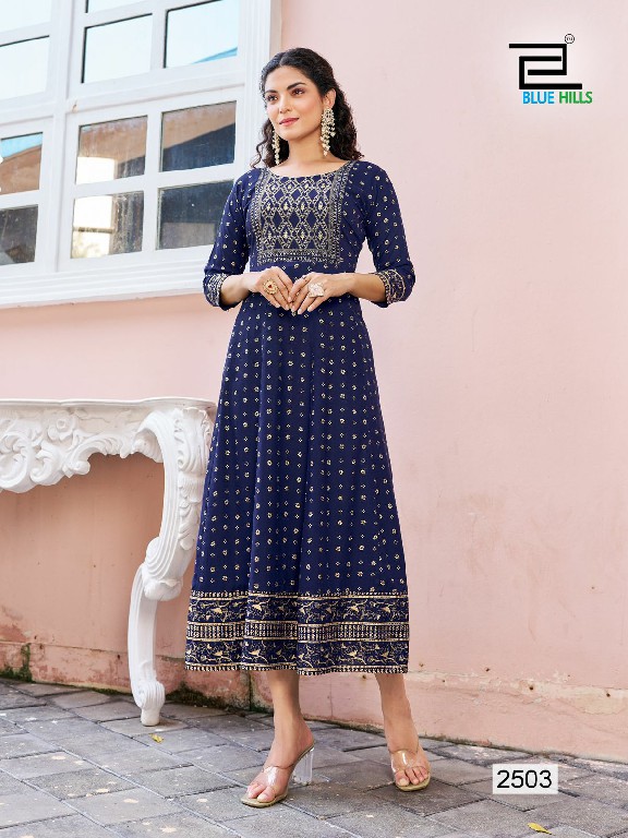 Blue Hills Womaniya Vol-25 Wholesale Anarkali Gown With Neck Pattern Kurtis