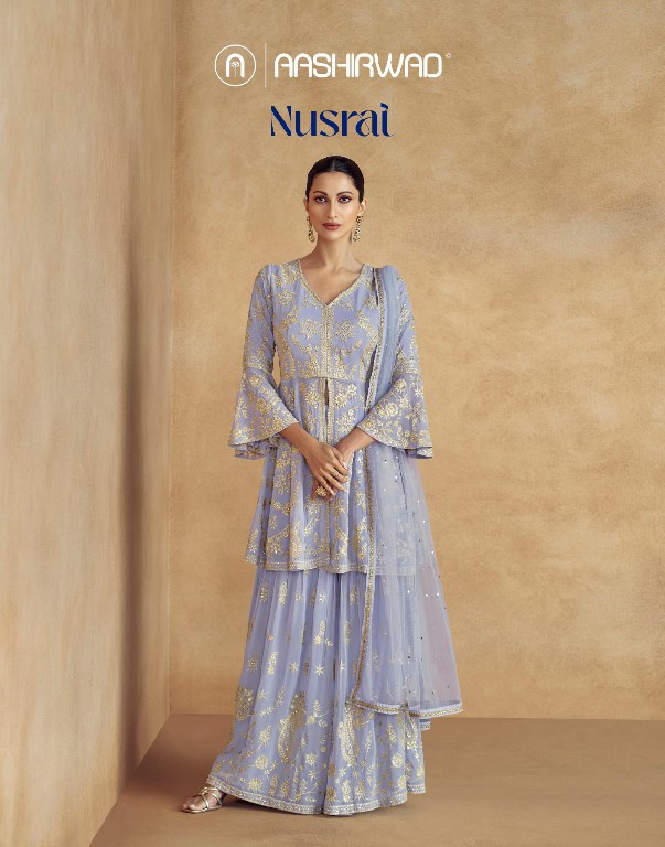 Aashirwad Nusrat Wholesale Real Georgette Free Size Stitched Suits