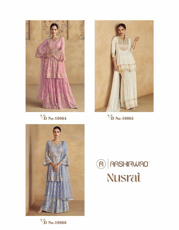 Aashirwad Nusrat Wholesale Real Georgette Free Size Stitched Suits