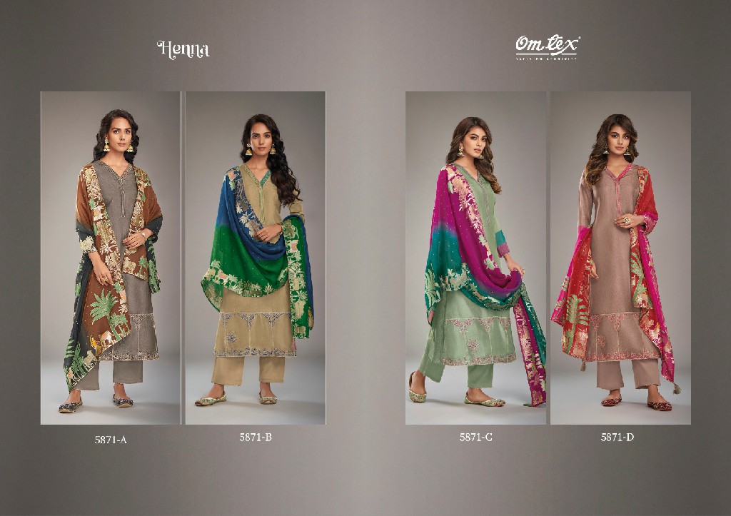 Omtex Henna Wholesale Russian Silk With Embroidery Salwar Suits