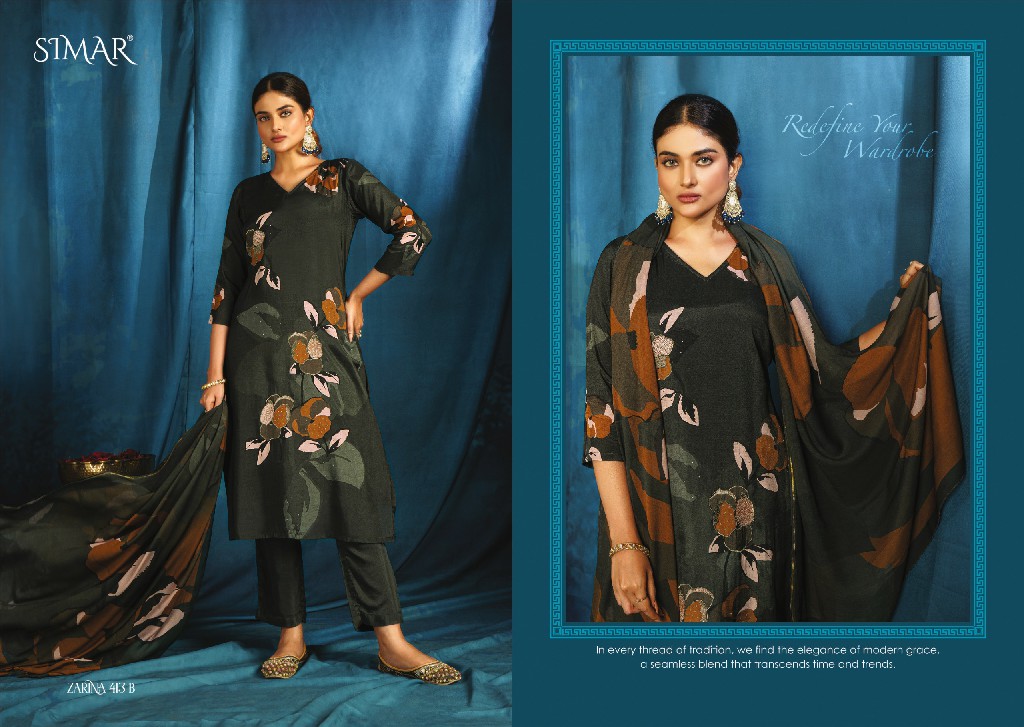 Glossy Simar Zarina Wholesale Pure Viscose Muslin With Handwork Suits