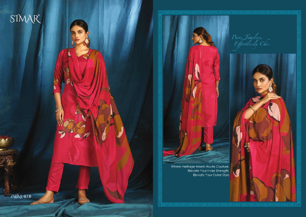 Glossy Simar Zarina Wholesale Pure Viscose Muslin With Handwork Suits