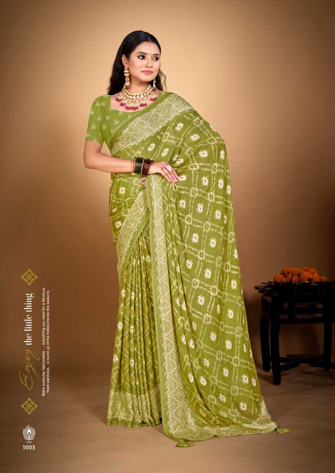 kiyra meher amazing print dull moss best saree online