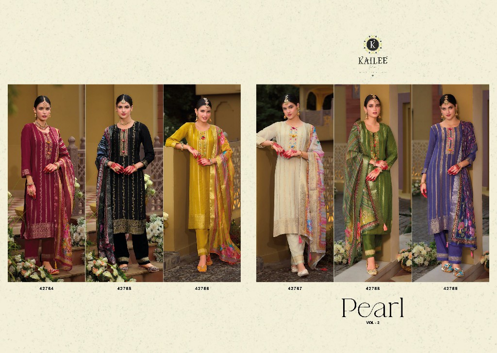 Kailee Pearl Vol-2 Wholesale Pure VIscose Simmer Weaving Silk Kurtis With Pant And Dupatta