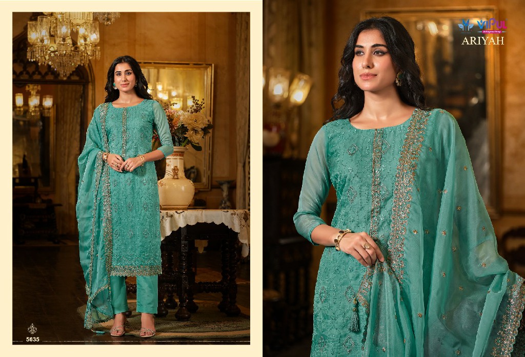 Vipul Ariyah Wholesale Shimmer Organza With Heavy Embroidery Straight Suits