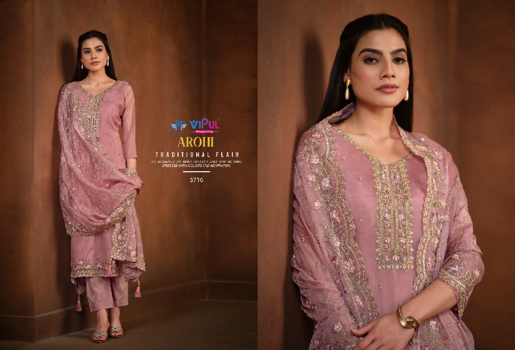 Vipul Arohi Wholesale Soft Organza With Embroidery Work Straight Suits