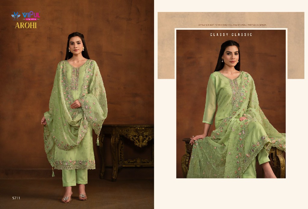 Vipul Arohi Wholesale Soft Organza With Embroidery Work Straight Suits