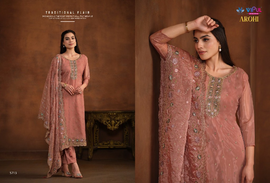 Vipul Arohi Wholesale Soft Organza With Embroidery Work Straight Suits