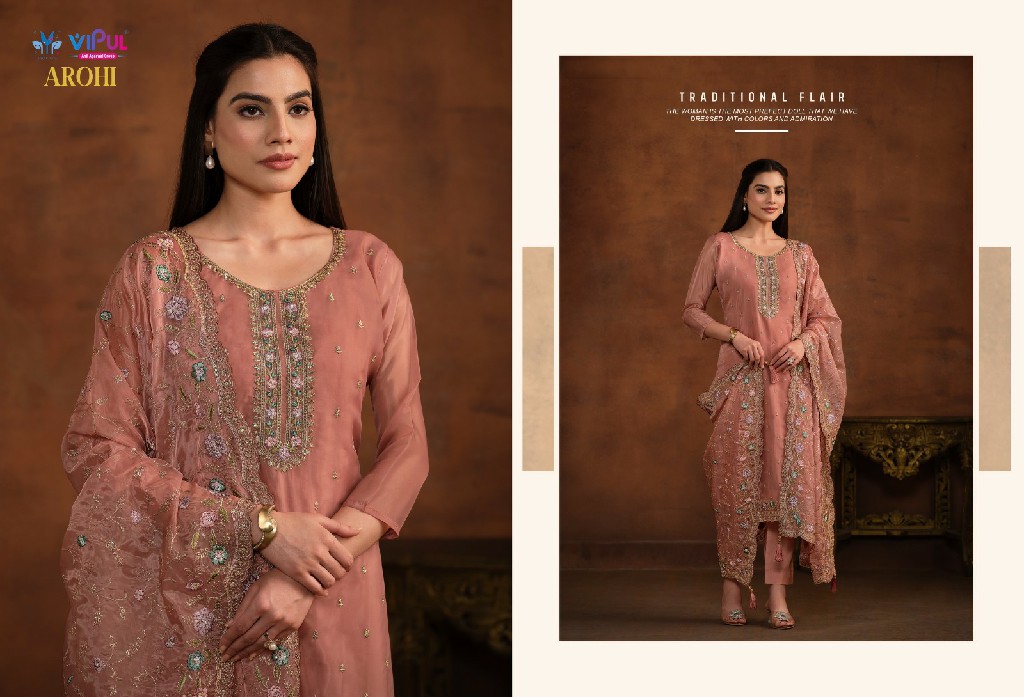 Vipul Arohi Wholesale Soft Organza With Embroidery Work Straight Suits