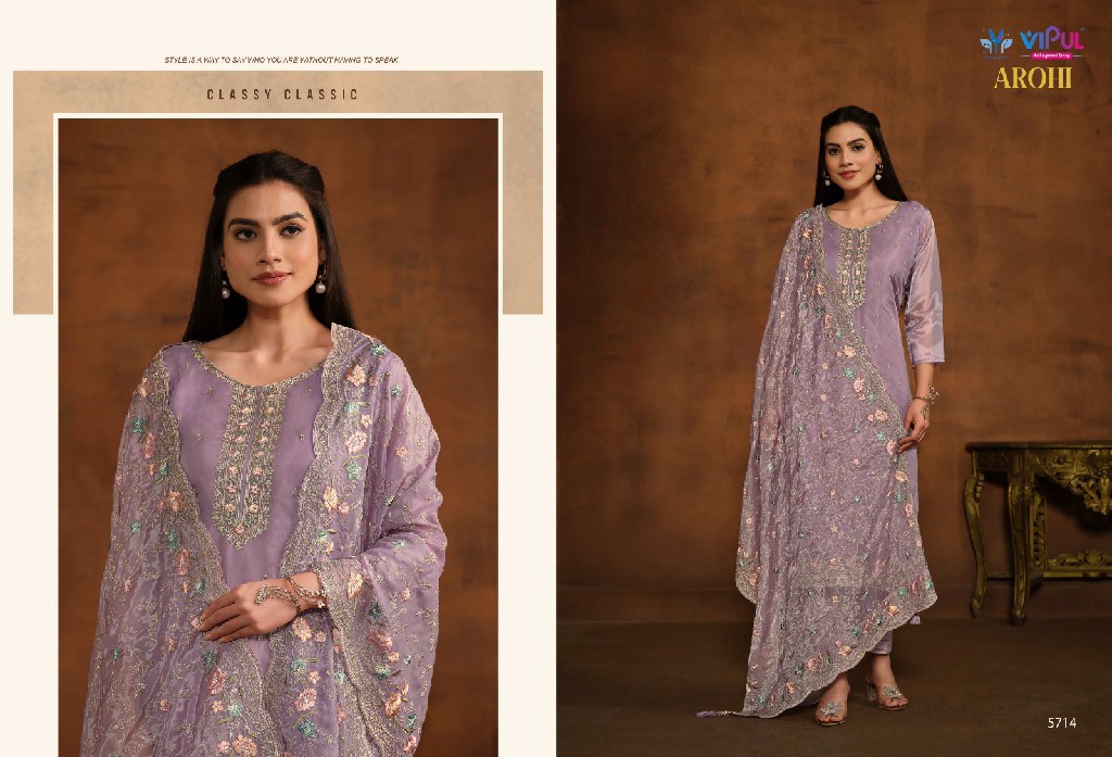 Vipul Arohi Wholesale Soft Organza With Embroidery Work Straight Suits