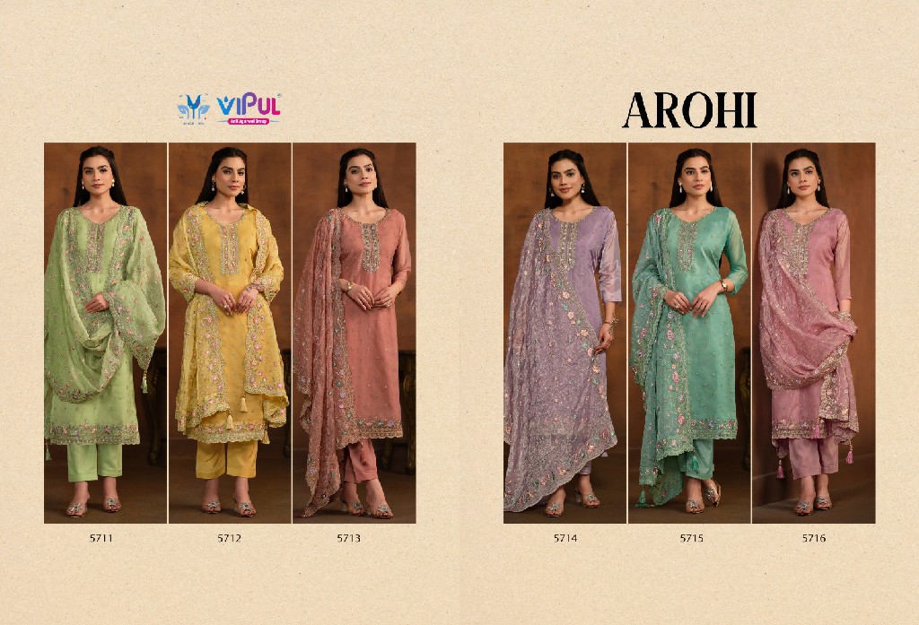 Vipul Arohi Wholesale Soft Organza With Embroidery Work Straight Suits