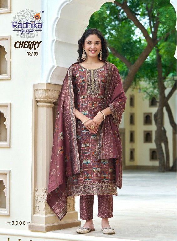 Radhika Cherry Vol-3 Wholesale Kurti Pant With Dupatta Catalog