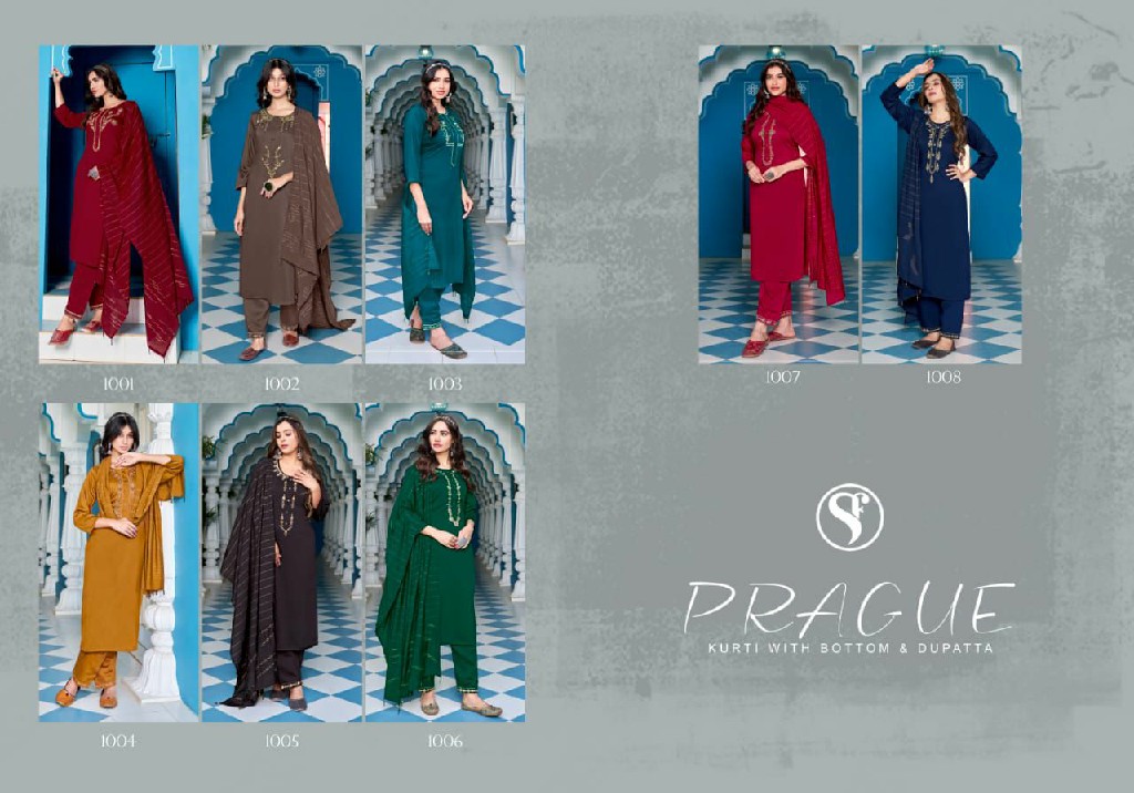 Sweety Prague Wholesale Fancy Chinon Kurti With Bottom And Dupatta