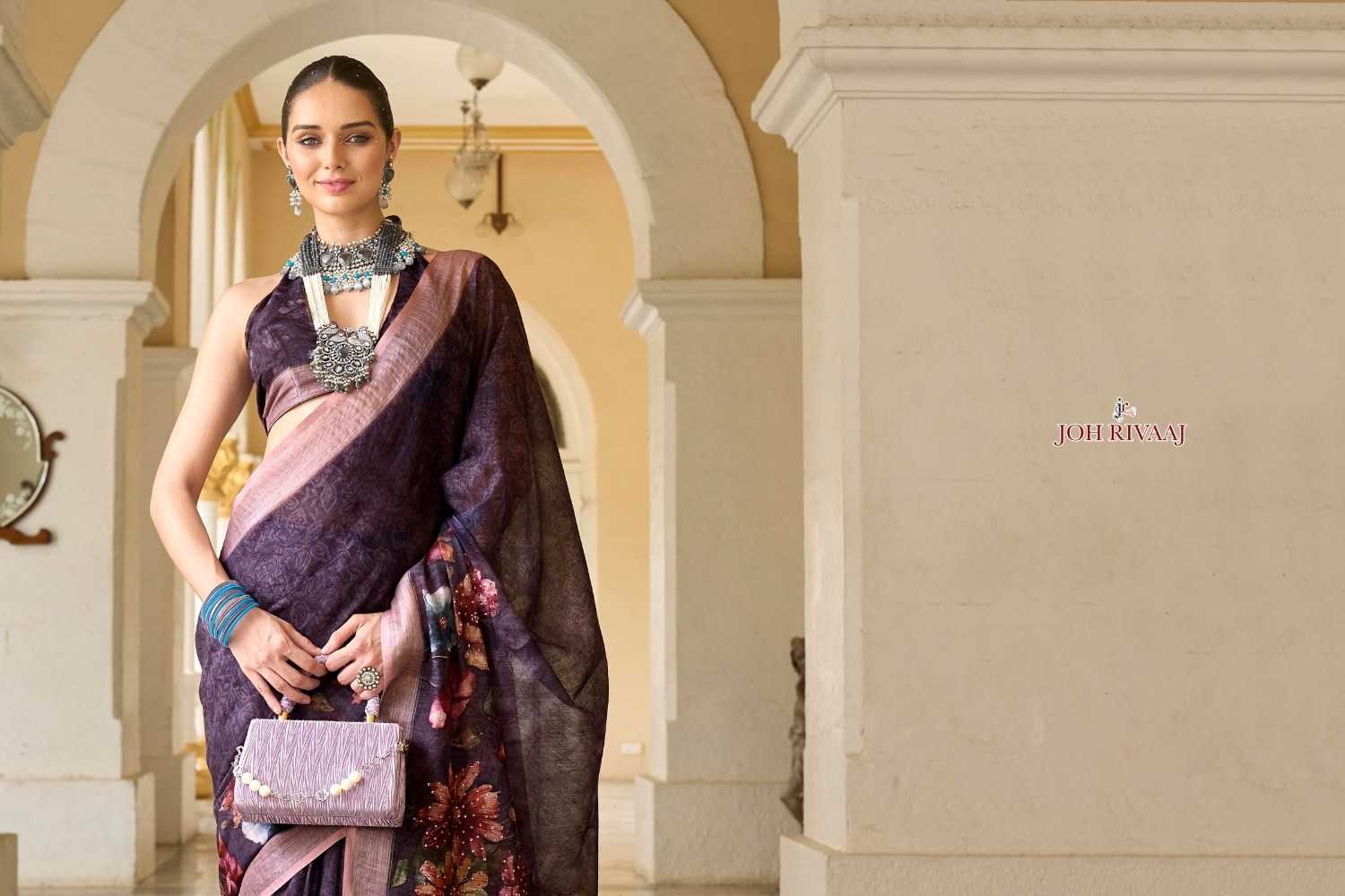 jaymee by joh rivaaj linen khatha work new trendy saree exports