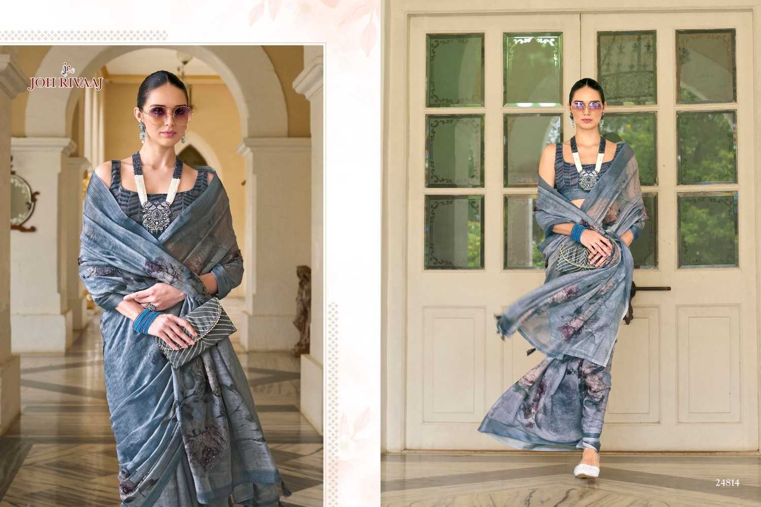 jaymee by joh rivaaj linen khatha work new trendy saree exports