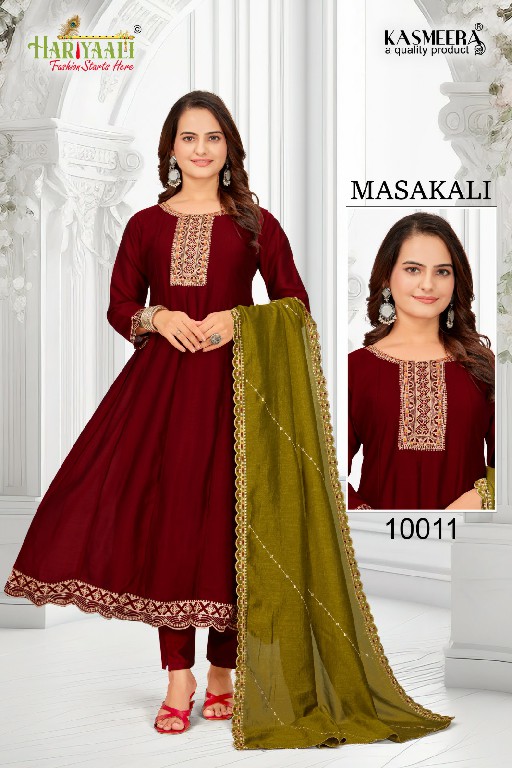 Hariyaali Masakali Wholesale Vichitra Silk Kali Pattern Kurtis With Pant And Dupatta