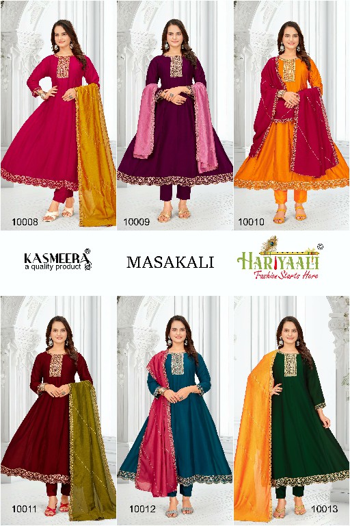 Hariyaali Masakali Wholesale Vichitra Silk Kali Pattern Kurtis With Pant And Dupatta