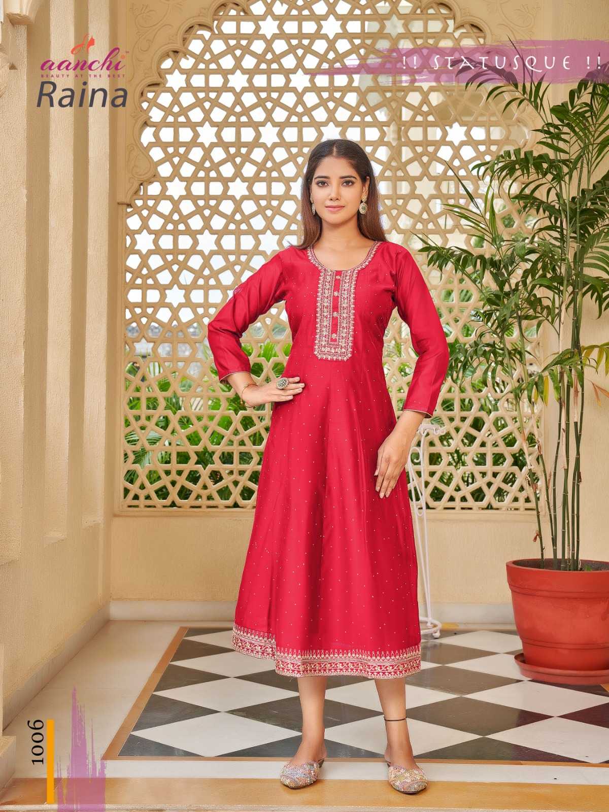 raina by aanchi modal silk readymade stylish long kurti