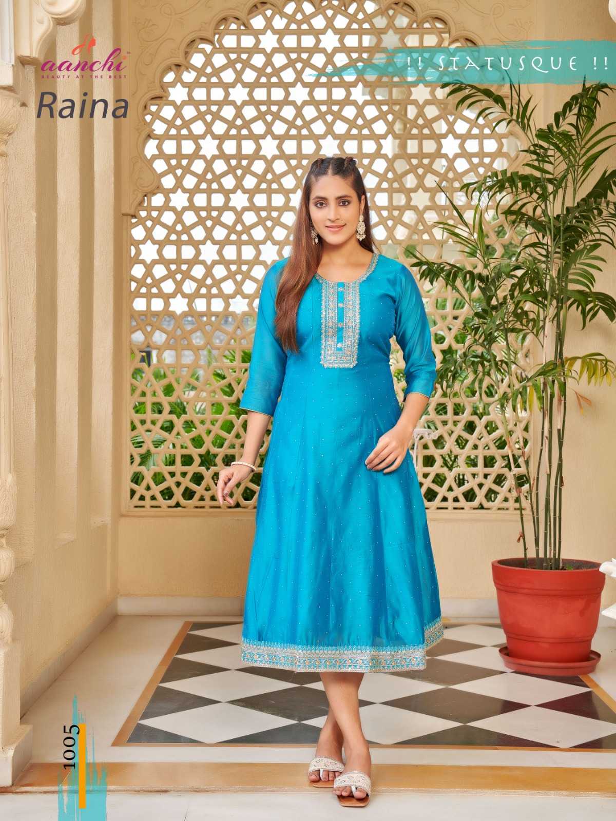 raina by aanchi modal silk readymade stylish long kurti
